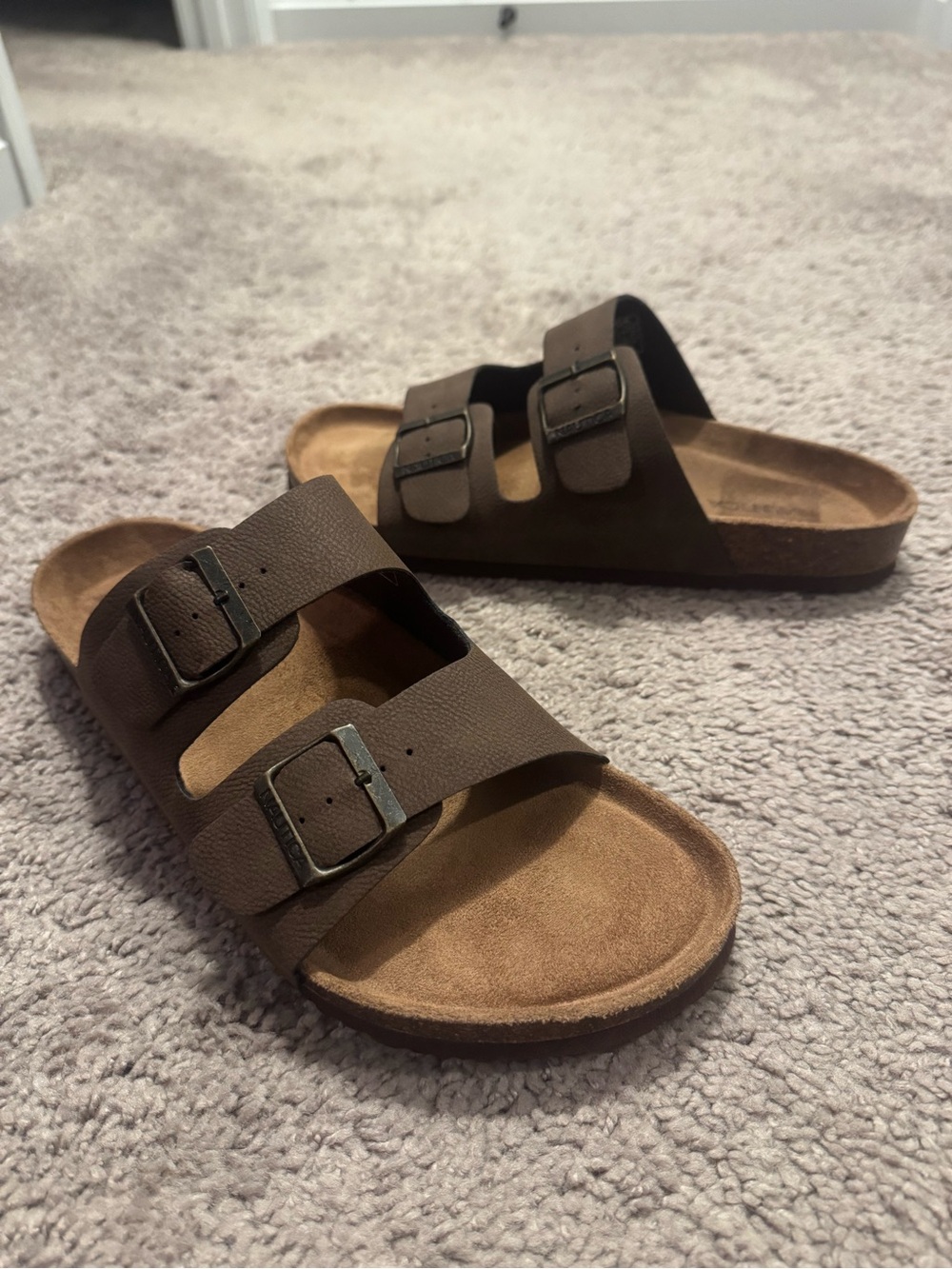 Nautica Brown Double-Buckle Slide Sandals